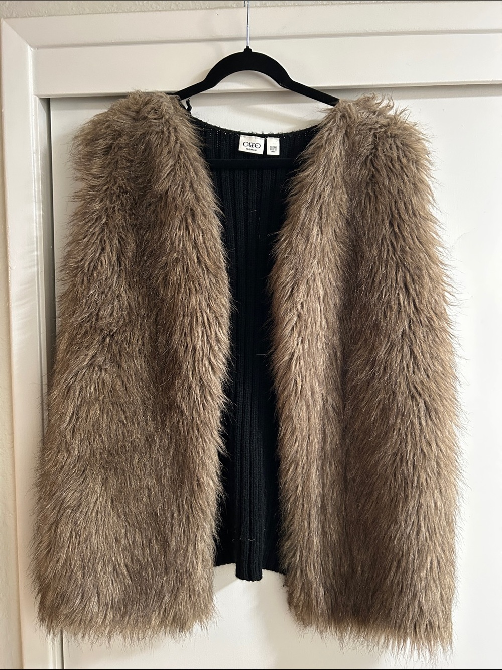 Cato Woman Faux-Fur Open Front Teddy Jacket in Taupe Brown